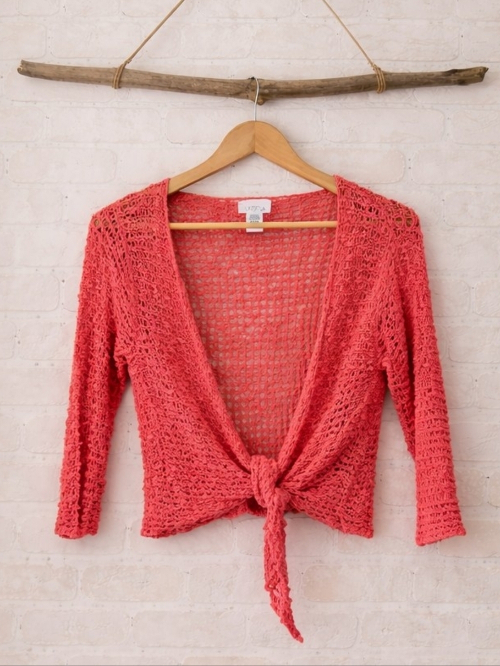 Vasna Coral Open-Knit Tie-Front Women's Sweater Duster Size OS